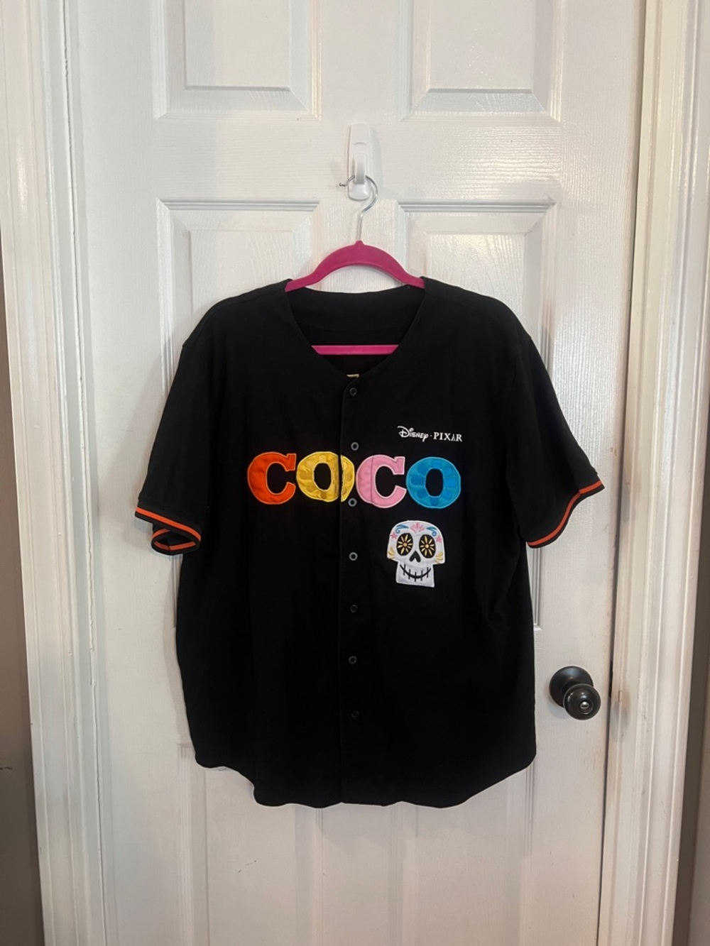 Disney Coco Black Graphic Baseball Jersey with Multicolor Logo